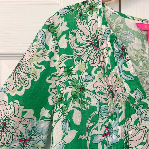 Lilly Pulitzer Hollie Spearmint Green Floral Linen Tunic Top - Picture 9 of 14